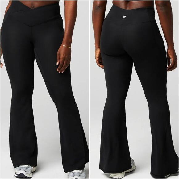 Fabletics NEW XL Pureluxe High-waisted crossover flare yoga pants black pocketed - Picture 1 of 5
